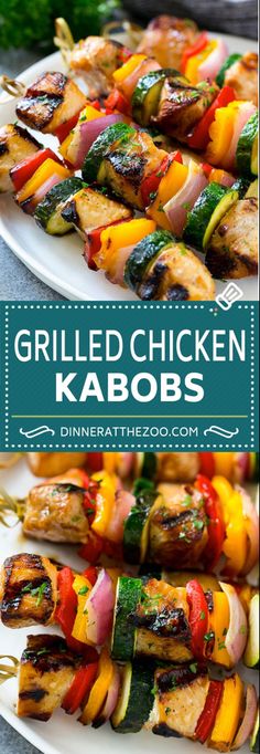 grilled chicken kabobs on a white plate