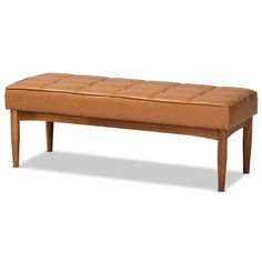 the bench is made out of wood and leather