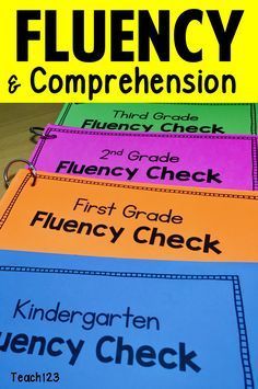 the flueny and comprehension book is shown with four different books on it