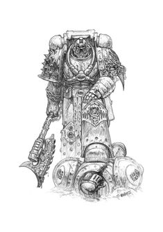 a black and white drawing of a warhammer