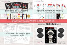 space printable party game package for kids to play in the outer world or on the moon