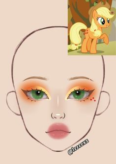 Makeup Looks Characters, Applejack Makeup, Mlp Makeup, Anime Eye Makeup Kawaii, My Little Pony Makeup, Anime Makeup Kawaii, Applejack Cosplay, Sanrio Inspired Makeup, Cute Cosplay Makeup Anime