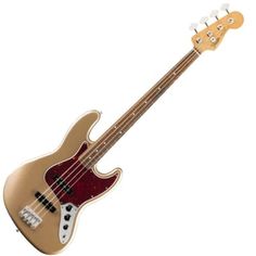 an electric bass guitar on a white background