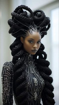 Cool Braided Hair, Black Hairstyle Reference, Futuristic Black Hairstyles, Royal Black Hairstyles, Royal Black Aesthetic, Fantasy Black Hairstyles, Afrofuturism Art Black Women, Natural Hair Drawings