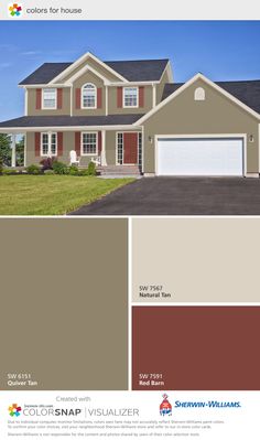 the exterior color scheme for this house is gray and brown, with white trims