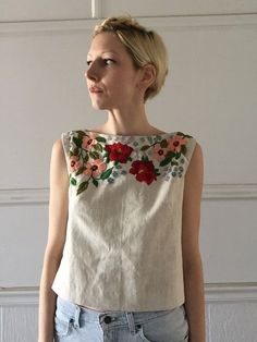 Embroidery Dresses, Linen Tank Top, Linen Tank, Outfit Trends, Embroidery Fashion