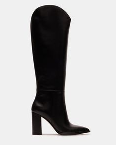 A pointed toe and curved topline give the BIXBY block heel knee boot a Western edge while the sleek upper highlights the clean monochrome look Point toe block heel knee boot Slip-on style Curved topline 3.5 inch heel height Size 6 measurements: 15.5 inch shaft circumference, 14.25 inch shaft height Size 8 measurements: 16 inch shaft circumference, 15 inch shaft height Size 10 measurements: 17 inch shaft circumference, 15.5 inch shaft height Leather upper material Synthetic and textile lining Syn