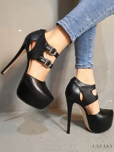 Lasaky - Stylish Platform Pumps for Women - Elegant Black High Heels with Chic Buckle Detail and Sky High Height High Platform Shoes, Prom Dress Shoes, Heels Online, Open Toe High Heels, Hot Heels, Estilo Chic, Platform High Heels, Black Platform, Black High Heels