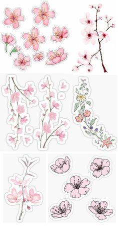 pink flowers stickers and decals are shown in different sizes, shapes, and colors