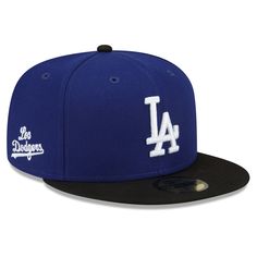 the los angeles dodgers new era 59fifty fitted cap is shown in blue and black