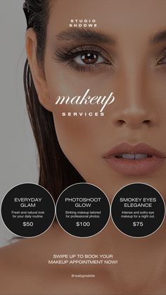 Use this template for your project. Follow me on Canva: https://www.canva.com/p/ok-templates/ #instagram #story #template #canva #beauty Makeup Brochure Design, Makeup Artist Instagram Feed, Beauty Social Media Post, Makeup Artist Social Media, Makeup Price List, Ad Aesthetic, Makeup Template