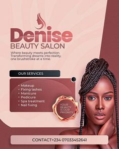 an advertisement for a beauty salon featuring a woman with braids