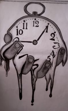 a drawing of a clock with dripping milk on it's face and the time is 11 20