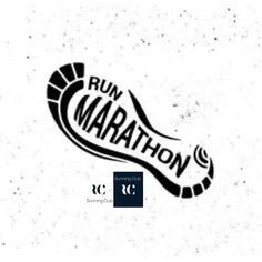 the run marathon logo is shown in black and white, with an image of a running shoe