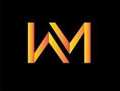 the letter m is made up of orange and yellow lines on black background, with an elegant