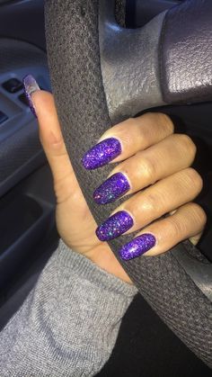 Sparkly Green Nails Acrylic, Black And Purple Sparkle Nails, Dark Purple Glitter Nails Acrylic, Sparkly Dark Purple Nails, Royal Purple Nails Acrylic, Hoco Nails Purple, Dark Purple Sparkly Nails, Sparkle Purple Nails, Sparkly Nails Coffin