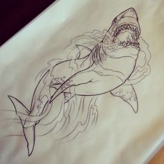 a drawing of a shark with its mouth open