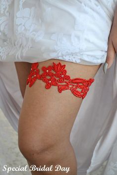 ~ Beautiful appliqued knitted lace trim with shiny AB Clear Swarovski crystals in every flower center. A stunning red garter for an alternative appearance . ~ You can choose the size of the garter while purchasing. If you choose Custom Order please let me know of the inches or cm of your legs. ~ How to Measure for a Wedding Garter ~(Photo #6) Wrap a measuring tape around your thigh where you plan to wear your garters. Garters are typically worn about 3 inches above the knee. Look at the number w Red Garter, Bohemian Gown, Garter Lace, Bridal Garter Lace, Lace Garter Set, Bridal Garters, Garter Wedding, Wedding Garter Lace, Blue Garter