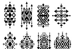 Vintage mexican aztec tribal traditional vector logo design, navajo prints set. Decoration traditional aztec design, ilustration of geometric aztec tribal tattoo Aztec Prints, Dna Art, Mexican Aztec, Navajo Print, Set Decoration, Simple Artwork, Aztec Design, Vector Logo Design, Aztec Designs