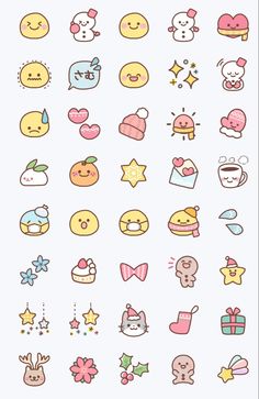 an assortment of cute emoticions on a white background with the words hello kitty written in