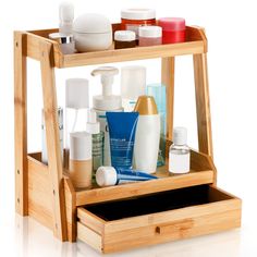 PRICES MAY VARY. Package Info: You will get a 2-tier bamboo makeup organizer with drawer after assembly. Keep your makeup essentials organized and easy to find. Premium Material: Made from 100% natural bamboo, durable and sturdy in use. Surface was polished smooth for not scratching your hands. With chic bamboo color, add a sense of elegance to your countertop or dressing table. Multipurpose Organizer: Versatile for kitchen spices, small jars, office supplies, and household items, also a great g Makeup Organization Bathroom Counter, Organize Bathroom Counter, Makeup Organizer Bathroom, Makeup Organization Bathroom, Bathroom Counter Organizer, Counter Organizer, Bathroom Counter Organization, Bamboo Makeup, Makeup Stand