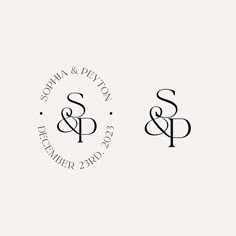 two black and white monogrammed logos with the letter s and p on them