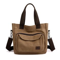 PRICES MAY VARY. Canvas Bag for Women - Washed 16 oz canvas exterior. Natural color and feel comfortable. Thick and durable. Dark brown cotton interior. Casual style, aesthetic look, practical design. Utility Tote Bag with Pockets - Interior: 1 main pocket, 1 slide pocket, 1 wall zip pocket. Exterior: 2 pockets on the front, magnetic snap and zipper closed. 1 large opening zipper pocket for iPad on the back. Includes two straps - Integrated double handle and a removed cross over strap. Flexible Cotton Handbag, Casual Tote Bag, Pocket Handbag, Top Handle Handbags, Canvas Handbags, Designer Shoulder Bags, Work Bags, Shoulder Messenger Bag, Canvas Shoulder Bag