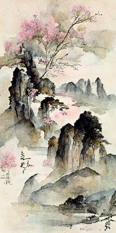 Plum Blossom Painting, Plum Art, Cherry Blossom Watercolor, Istoria Artei, Art Chinois, Chinese Landscape Painting, Chinese Art Painting, Japanese Art Prints, Chinese Landscape