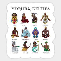 an image of various types of yoruba deities on a white paper sheet with the words yoruba written below it