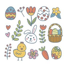 an easter clipart set with eggs and flowers