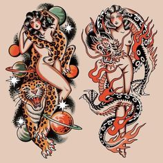 two women with tattoos on their bodies