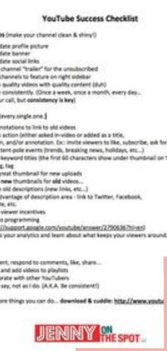 an image of a business checklist with the words, youtubee success checklist
