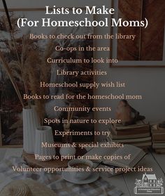 the list for homeschool moms is displayed in front of an open book