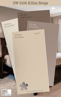 Sherwin-Williams Kilim Beige color scheme in a bedroom Sw Sun Bleached, Sw Cocoa Whip, Cocoa Whip Sherwin Williams, Sw Divine White, Divine White, Kilim Beige, Bedroom Color Schemes, Bedroom Paint Colors, Bedroom Paint