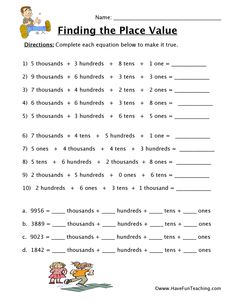 the worksheet for finding place value is shown with numbers and words on it