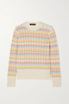 Ivory Vence striped cable-knit cashmere sweater | Loro Piana | NET-A-PORTER Double Denim, Loro Piana, Sweater Design, Baby Sweaters, Knit Fashion, Cashmere Sweater, Knitwear Women, Net A Porter, Cashmere Sweaters