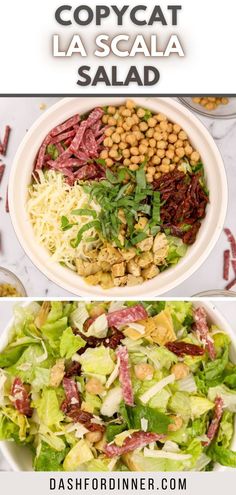 two pictures showing different types of salads and what they mean to be made in them