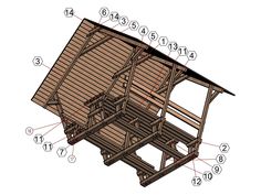 an image of a wooden structure with numbers and measurements on it's side, including the roof