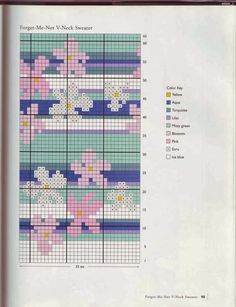 a cross stitch pattern with flowers and stripes on the bottom, as well as other patterns