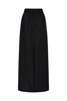 Tailored in responsibly sourced linen, the Amreli Maxi Skirt in Black features a high-rise waist, front patch pockets and a feminine A-line silhouette. The elasticated back panel and centre back split offers easy wear, so you'll reach for this piece time and time again. Pair it with poplin shirting or the Praiyah Bodice for a matching set. Black Linen Maxi Skirt, A Line Maxi Skirt, Bias Cut Skirt, Black Maxi Skirt, Maxi Dress Sale, Black Features, Faithfull The Brand, Linen Skirt, Black Linen