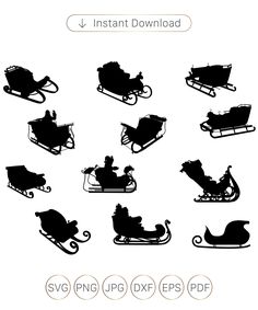 the silhouettes of different types of sleighs are shown in black and white