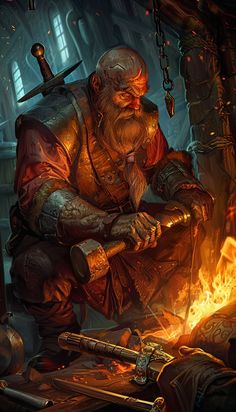 Blacksmith Rpg, Dwarven Blacksmith, Blacksmith Art, Dungeons And Dragons Game, Fantasy Races, Fantasy Aesthetic, Fantasy Warrior, Fantasy Inspiration