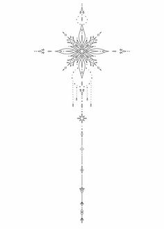 the cross is drawn in black and white, with stars on each side to create an intricate design