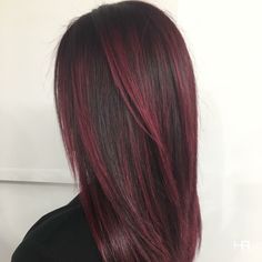 Balayage Wine Hair, Red Highlites On Dark Hair, Burgundy Balayage Straight Hair, Cherry Red Skunk Hair, Red Bayalage On Black Hair, Soft Red Highlights In Brown Hair, Burgundy Hair Streaks, Rich Amber Hair Color, Burgundy Streaks In Black Hair