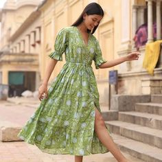 Drape Dresses, Summer Dresses With Sleeves, Cotton Frock, Earthy Chic, Frocks And Gowns, Cotton Short Dresses, Cotton Frocks, Natural Pigments, Embroidered Midi Dress