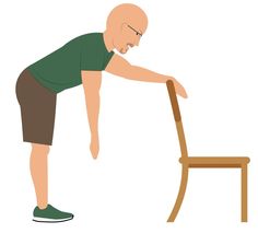 an old man leaning on a chair to push the seat back and bend it down