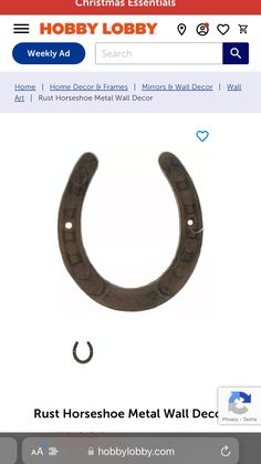 a horse shoe is shown on the webpage for hobby lobbys, which sells metal wall decor