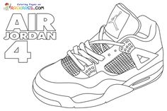 the air jordan 4 coloring page is shown in black and white, with an image of a