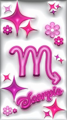 the zodiac sign in pink is surrounded by stars and sparkles on a white background