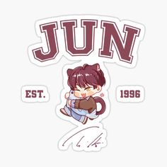 an anime character with the word june on it sticker